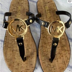 Michael Kors Black and Gold Logo Sandals NWOB